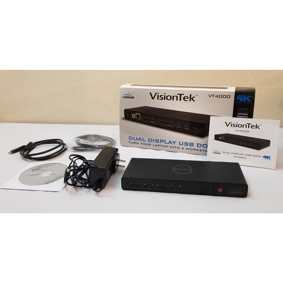 VisionTek VT4000 USB / USB-C Docking Station Dual 4K Displays - 6 x USB w/Box - Picture 1 of 9